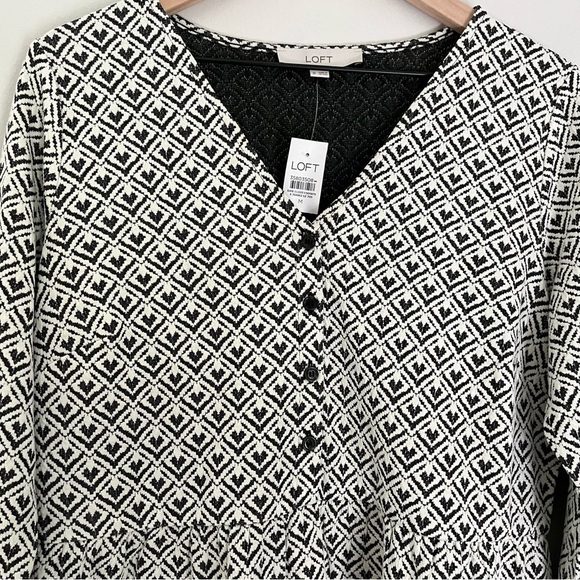 NWT Loft Jacquard Button Flounce Swing Mini Dress Black White‎ Size Medium - Picture 8 of 11